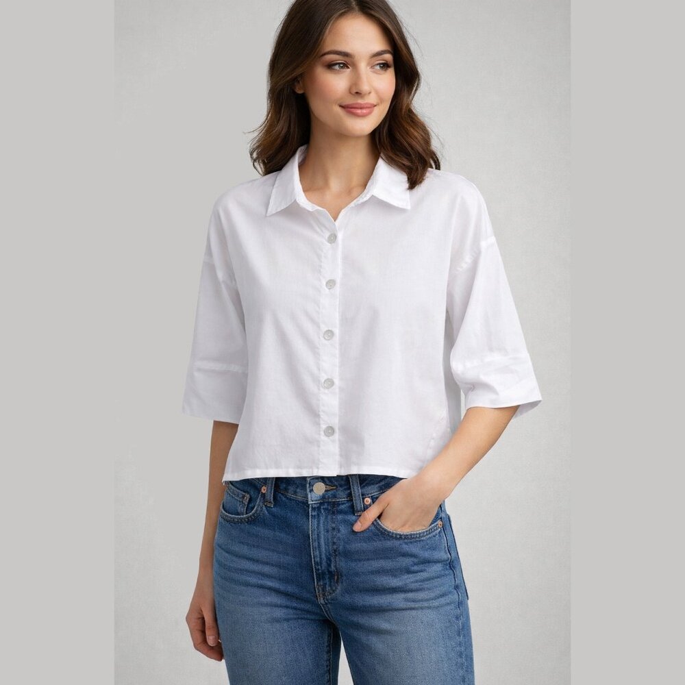 Beyond Threads White 100% Cotton Shirt Blouse Size XS  Made in Peru